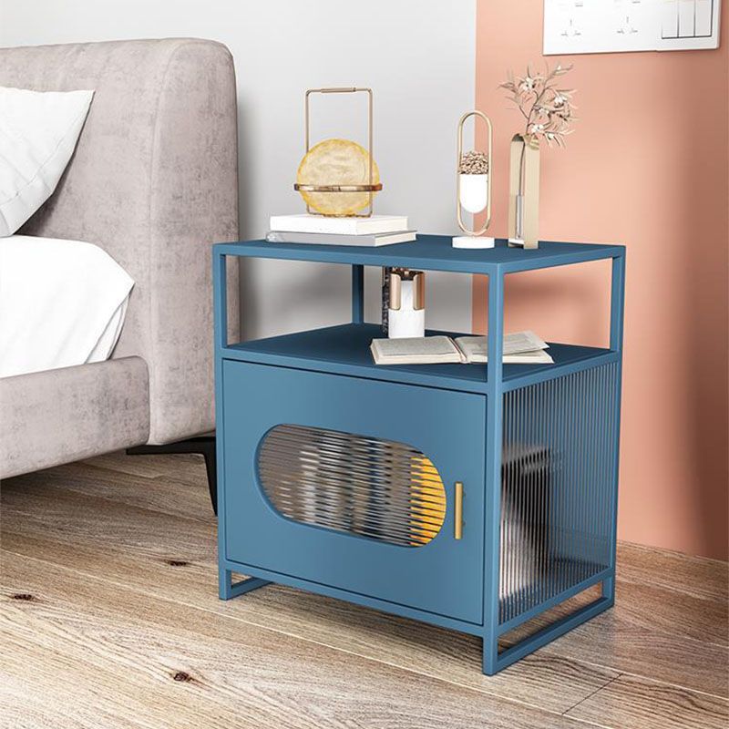 Modern Metal Night Table Storage Bedside Cabinet with Door for Bedroom