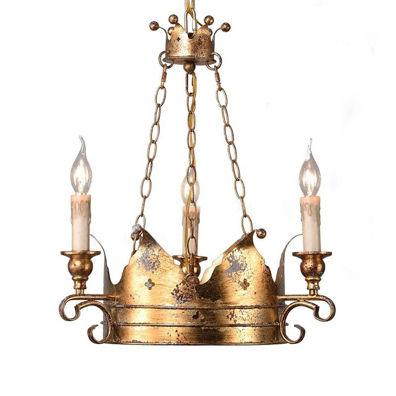 Vintage Rost Crown Suspension Kronleuchter Candlestick Form Lampe post industriellem Licht Anhänger in Gold für Esszimmer