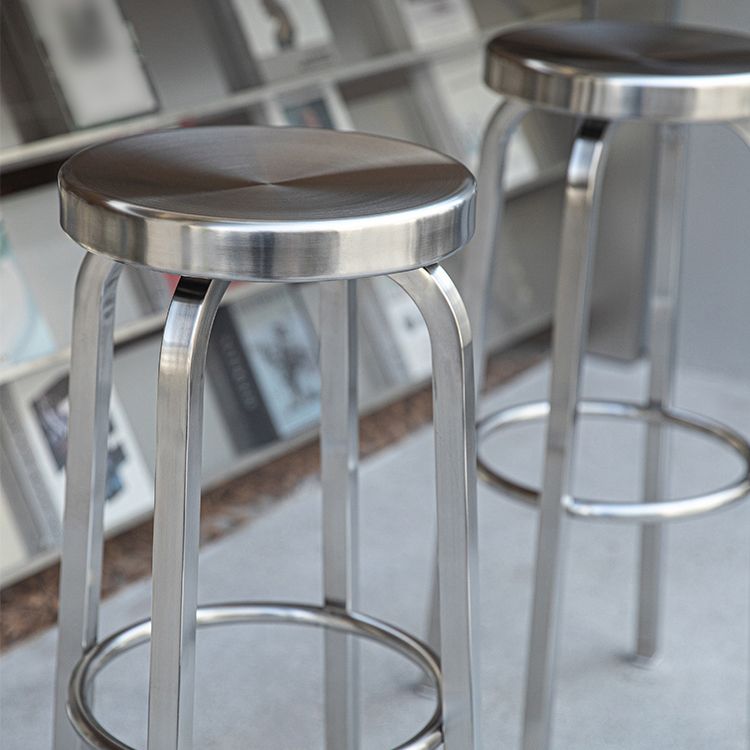 Silver Glossy Brushed Barstool Stainless Steel Outdoor Bar Stool with Round Seat 1 Piece