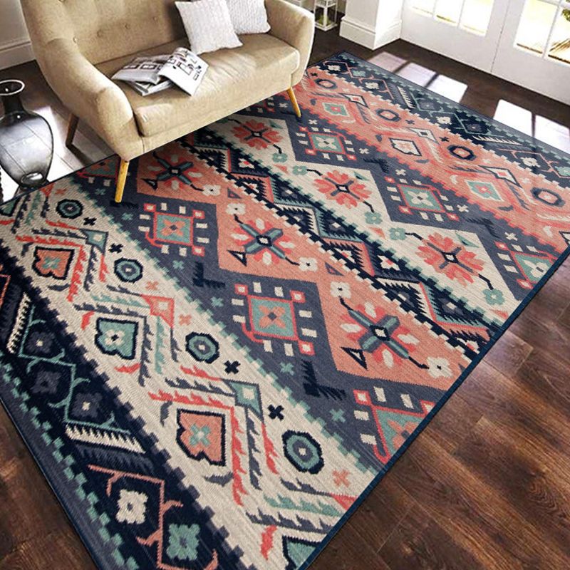 Multicolored Geometric Pattern Rug Polypropylene Retro Area Carpet Anti-Slip Backing Pet Friendly Rug for Home