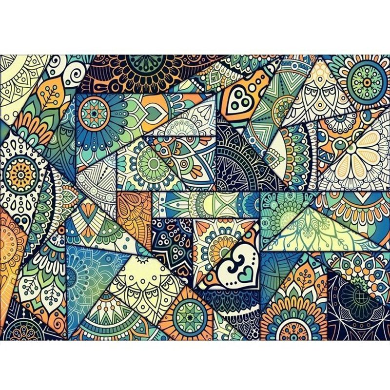 Bohemian Mosaic Tile Print Rug Multicolored Polypropylene Rug Stain Resistant Washable Non-Slip Backing Rug for Home Decoration