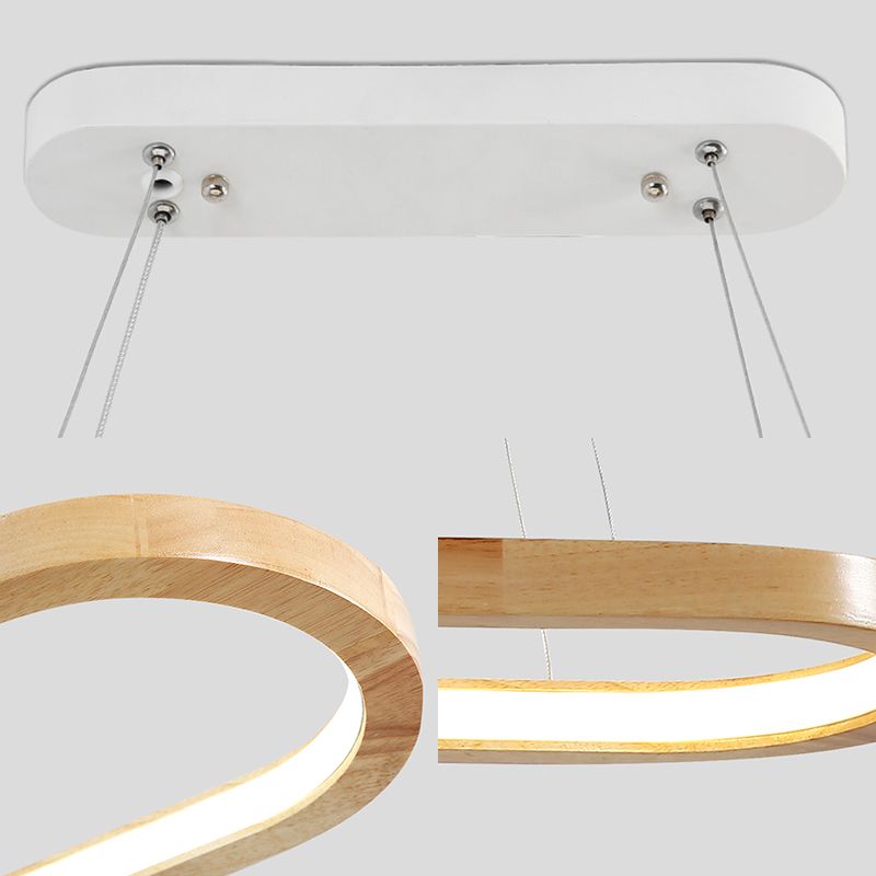 27,5 "/35,5" largo il cittadino a led del lampadario ovale di legno nordico per sala da pranzo