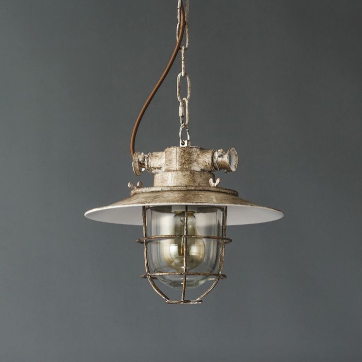 Industrial Iron Cage Hanging Light Copper Patina 1 Light Suspension Light with Adjustable Chain