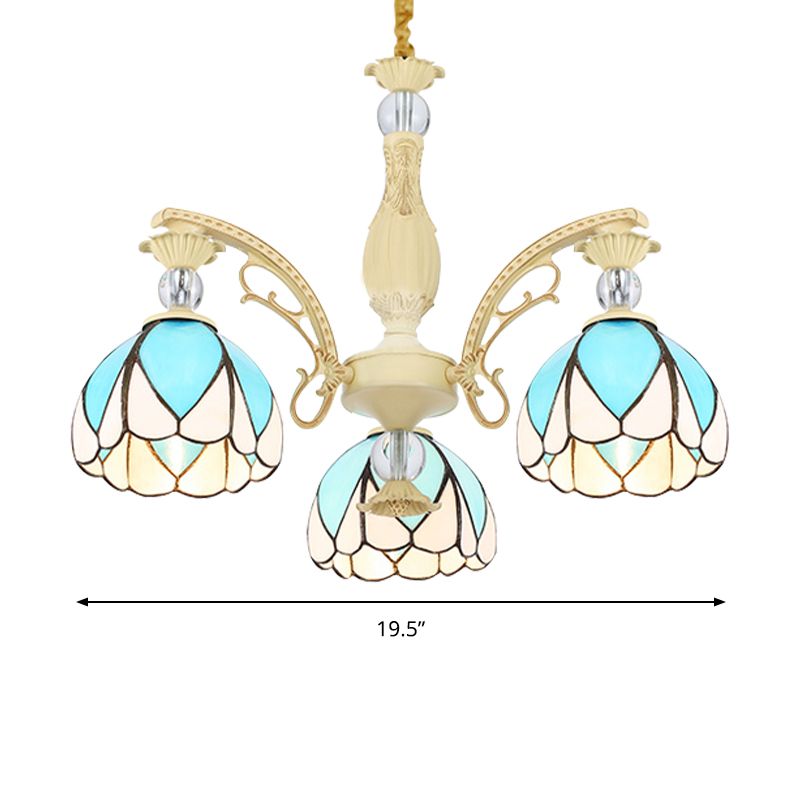 Dome Chandelier Lamp Tiffany Style 3/6/9 Lights Sky Blue Down Lighting Pendentif For Bedroom