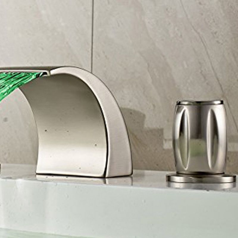 Double Handle Widespread Bathroom Faucet Modern LED Lavatory Faucet