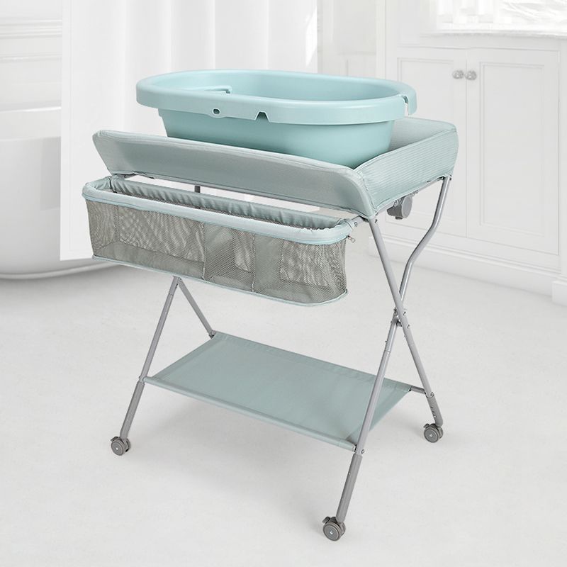 Modern Changing Table with Pad Metal Baby Changing Table with 4 Wheels