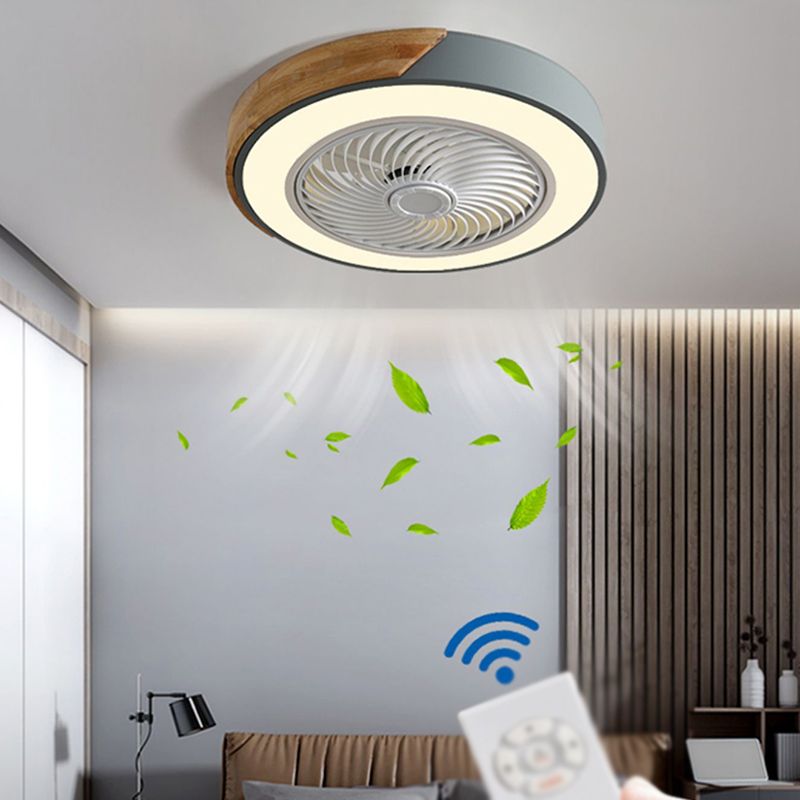 Modern Style Round Ceiling Fan Light Metal 1-Light LED Flush Light