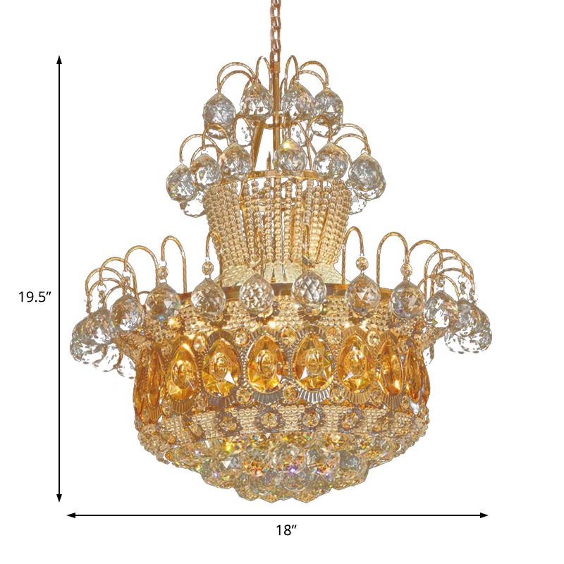 Zeitgenössische Kürbisdecke Lichtkristall 6 Leichte goldene Leuchte für Esszimmer, 18 "/23,5" breit