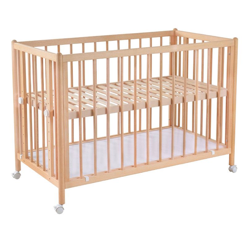 Home Rectangle Crib Sold Wood Adjustable Height Crib with Casters