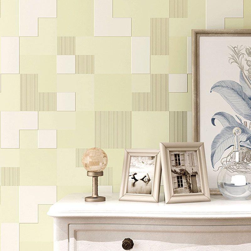 Yellow and White Square Wallpaper Water-Resistant Wall Covering for Accent Wall, Non-Pasted