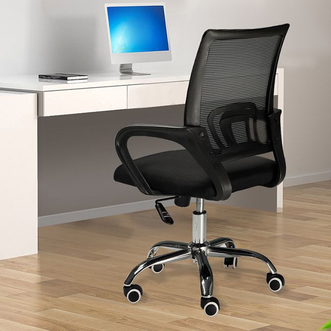 Modern Mesh Swivel Office Chair Mid Back Fixed Arms Chair with Wheels