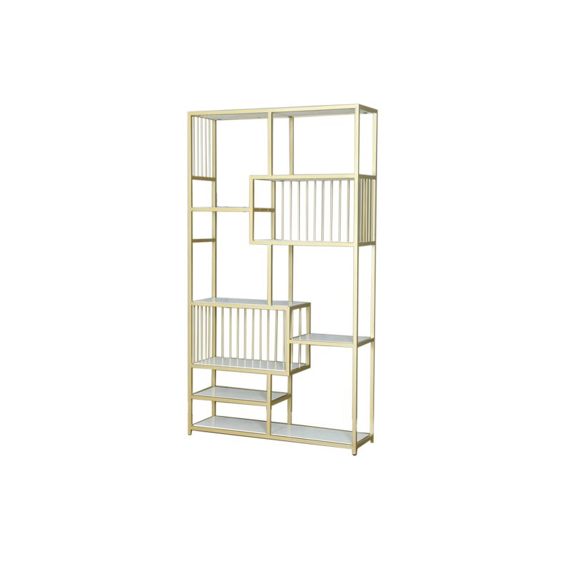 Metal and Wooden Etagere Shelf Bookcase Vertical Open Glam Bookshelf for Home