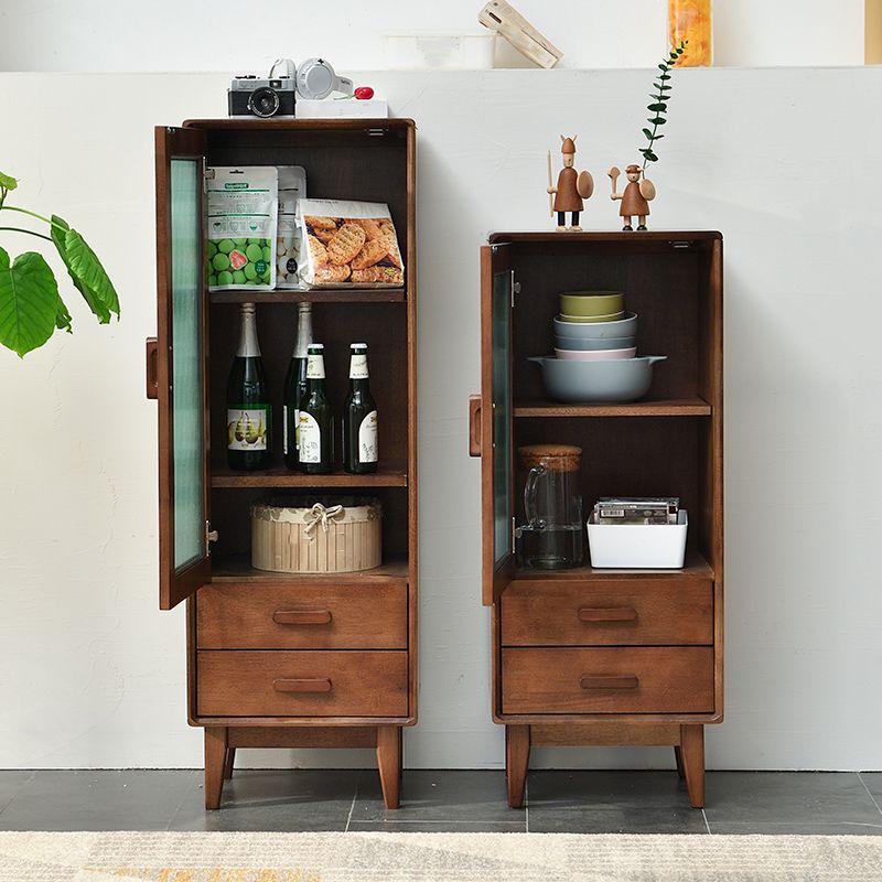 Modern Style Solid Wood Storage Sideboard Cabinet with Glass Doors in Brown