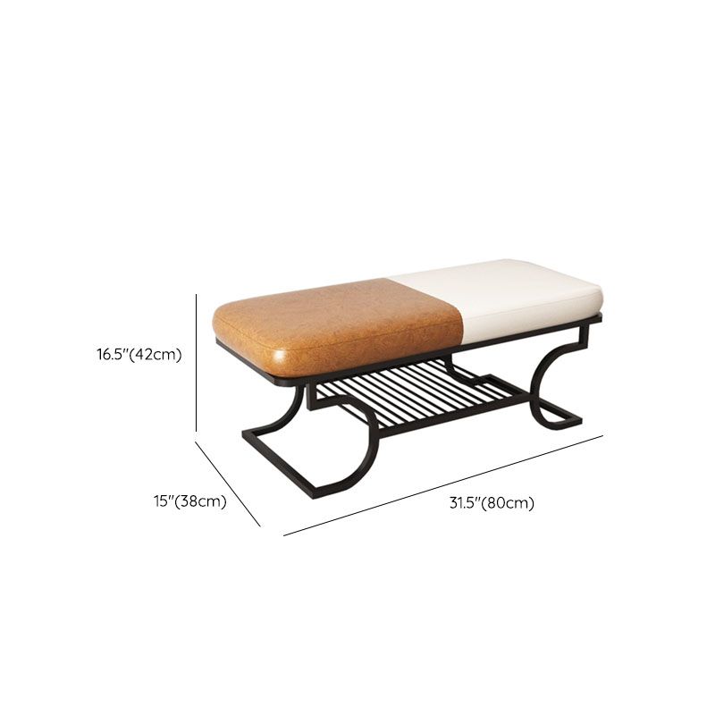 Metal Entryway Bench Modern Rectangle Seating Bench with Upholstered