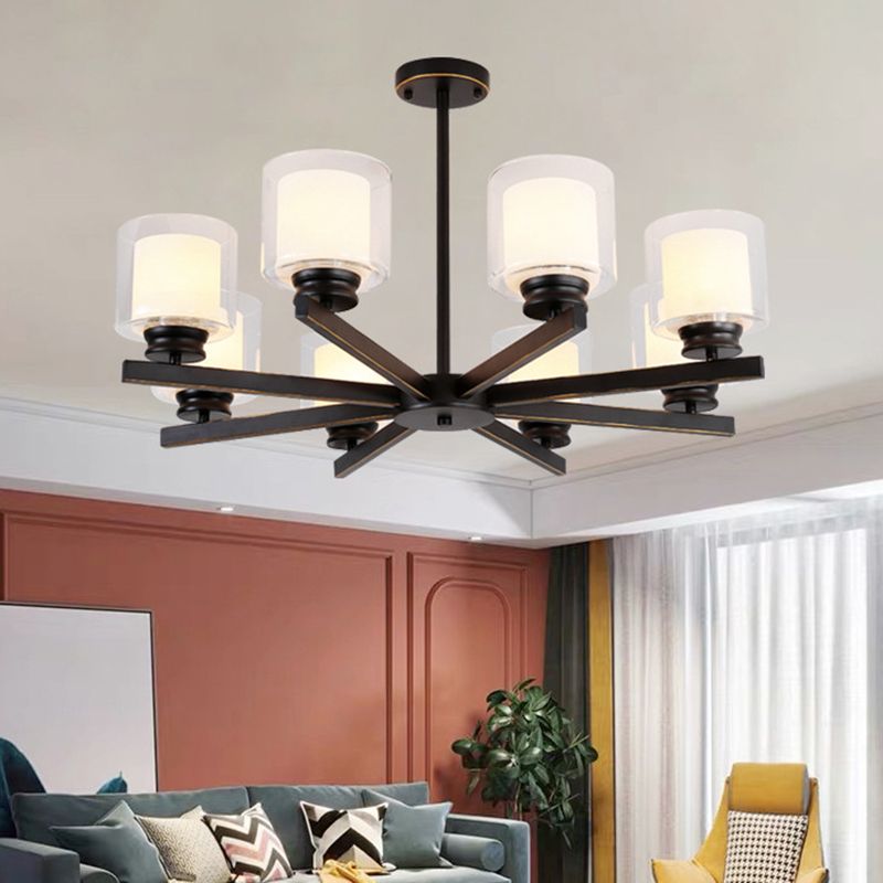 Contemporary Metal Hanging Chandelier Light Cylinder Glass Shade Suspension Light for Bedroom