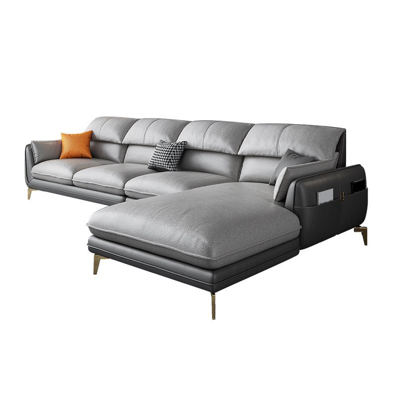 Pillow Top Arm Faux Leather Sofa and Chaise L-Shape Sectional with Storage for Apartment