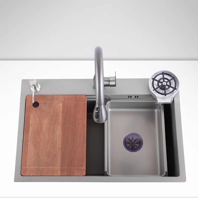 Grey Stainless Steel Kitchen Sink Single Bowl Sink with Soap Dispenser