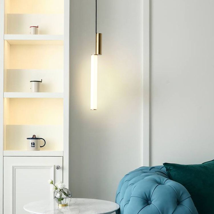 Stick Shaped Bedside Pendulum Light Acrylic Simple Style LED Down Lighting Pendant in Gold