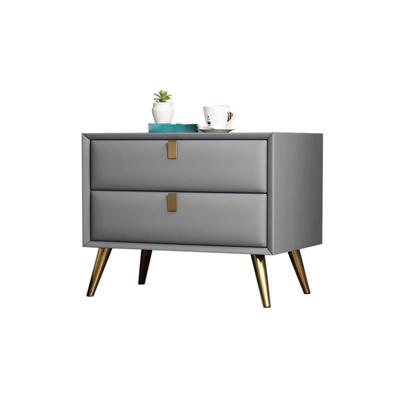 Contemporary Bed Nightstand Leather Bedside Cabinet with 2 Drawers