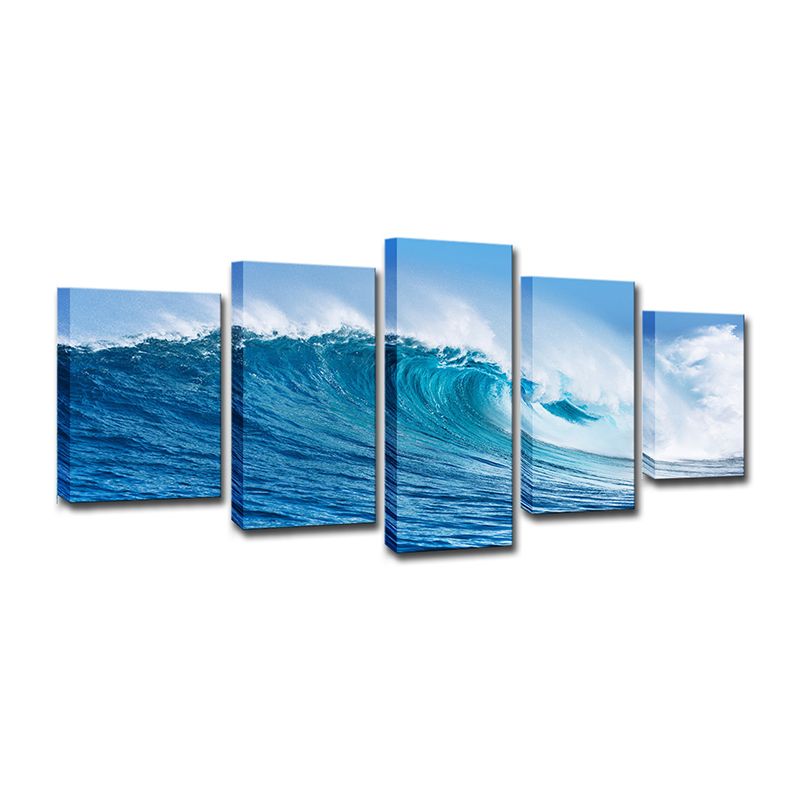 Big Ocean Surge Canvas Art Tropical Stunning Seascape Wall Decoration in Blue, Multi-Piece