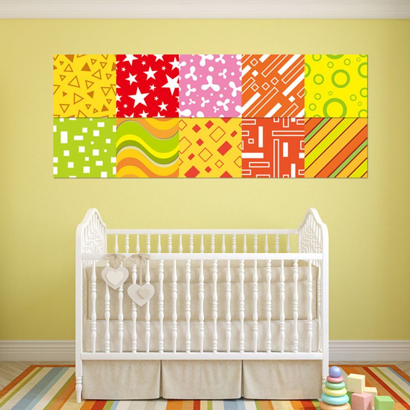 Geometric Pattern Stick Wallpapers in Red-Yellow-Green Kids Style Wall Art for Nursery