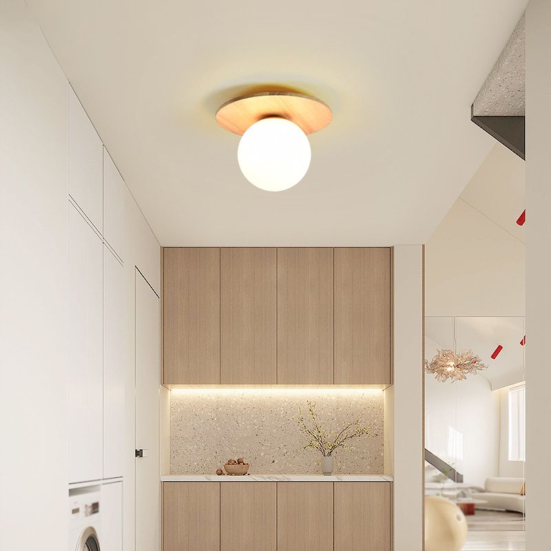 Modern Simple Ceiling Lamp Ball Shape Wooden Ceiling Light for Bedroom