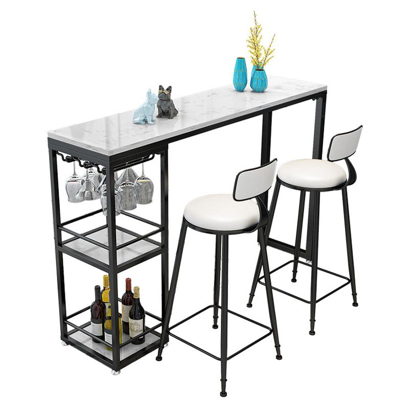 Stone Rectangle Bar Table White Contemporary Bar Table with Sled Base