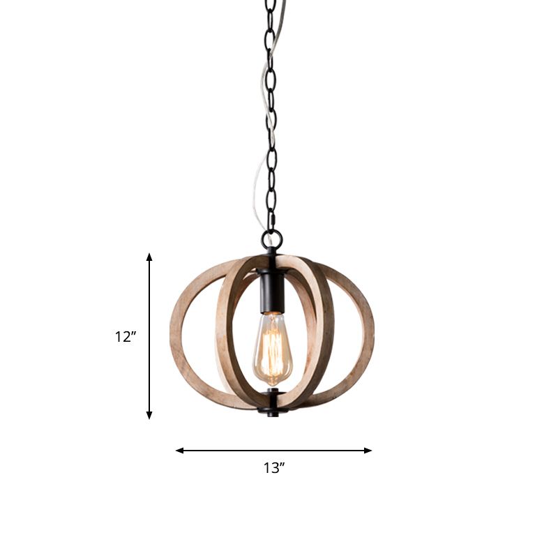 Single Light Globe Pendant Lamp Height Adjustable Rustic Wood Hanging Light for Bedroom