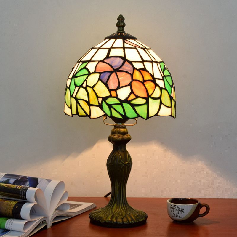 Dome Table Light Single-Bulb Stained Art Glass Tiffany Style Nightstand Lamp for Bedroom