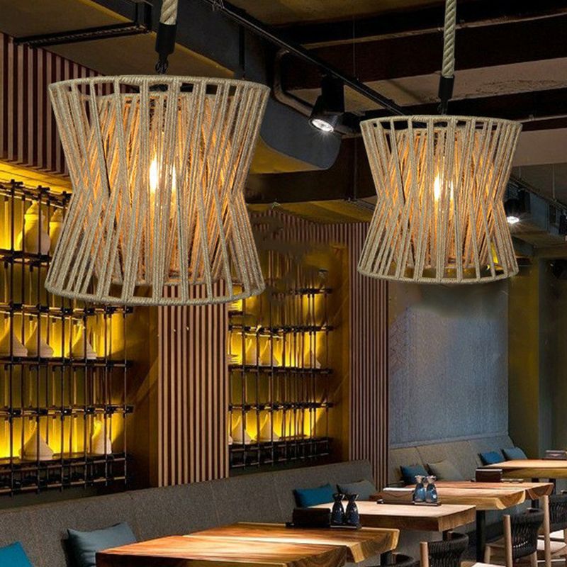 Roped Hourglass-Shape Drop hanger boerderij 1 lamp restaurant plafond hang licht in bruin