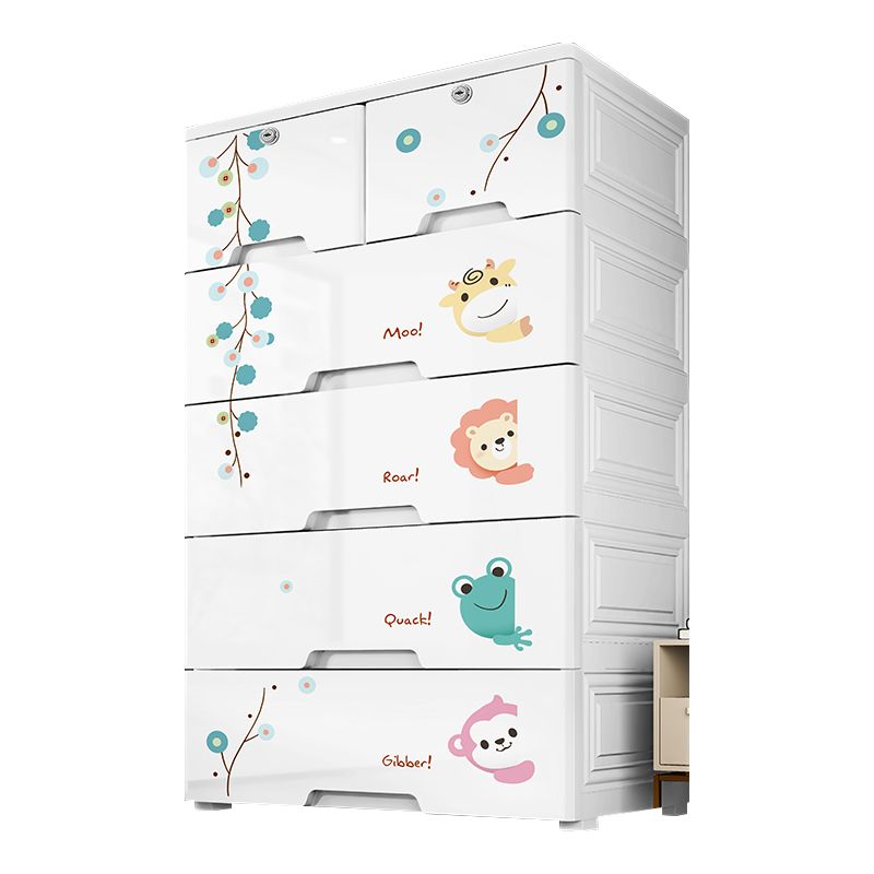 Plastic Kids Closet Modern Style Armoire Cabinet with 6 Drawers