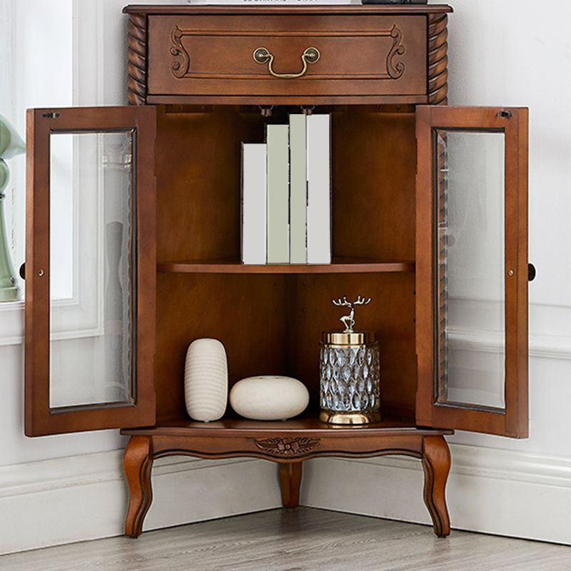 Mid-century Modern Brown Corner Cabinet, Wooden Accent Cabinet with Shelves