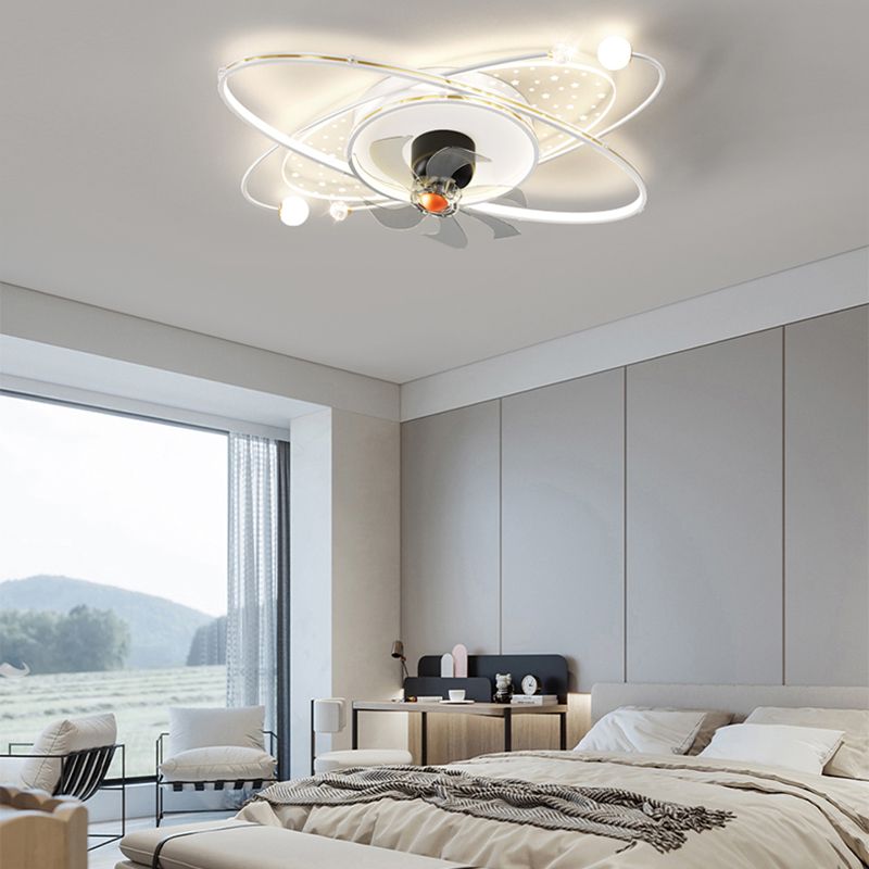 LED Matte White Ceiling Fan Contemporary Metal Geometric Fan Light Fixture