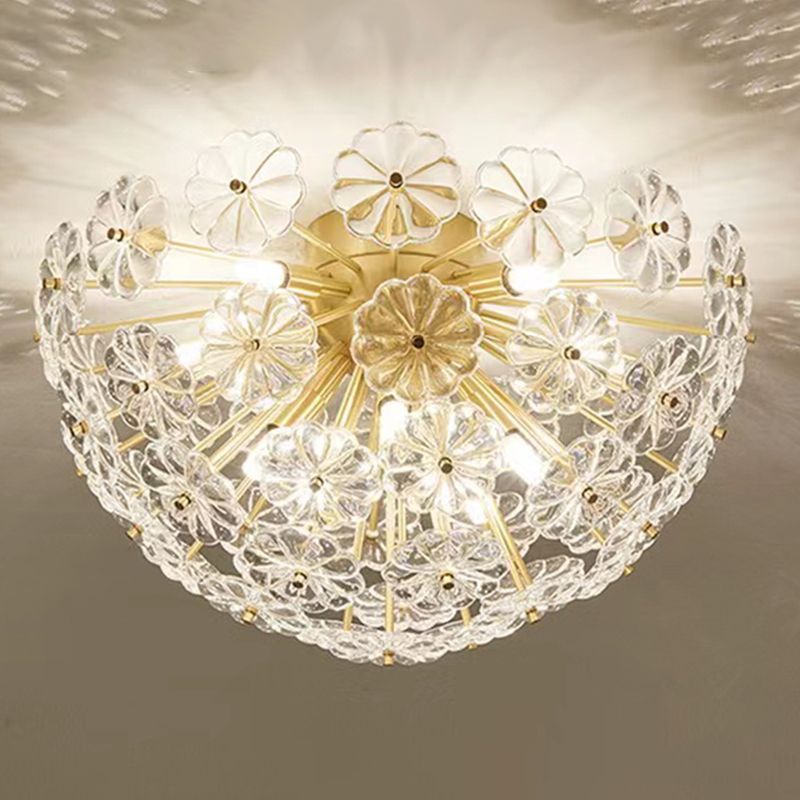 Modern Style Sputnik Flush Mount Crystal Ceiling Light in Gold for Bedroom