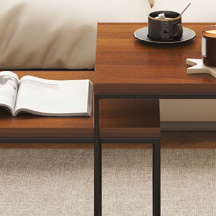 Modern Brone Coffee Table Solid Wood Top and Iron Base for Home