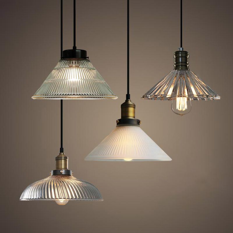 Glass Industrial Loft Pendant Light 1-Light Hanging Ceiling Light for Dining Room