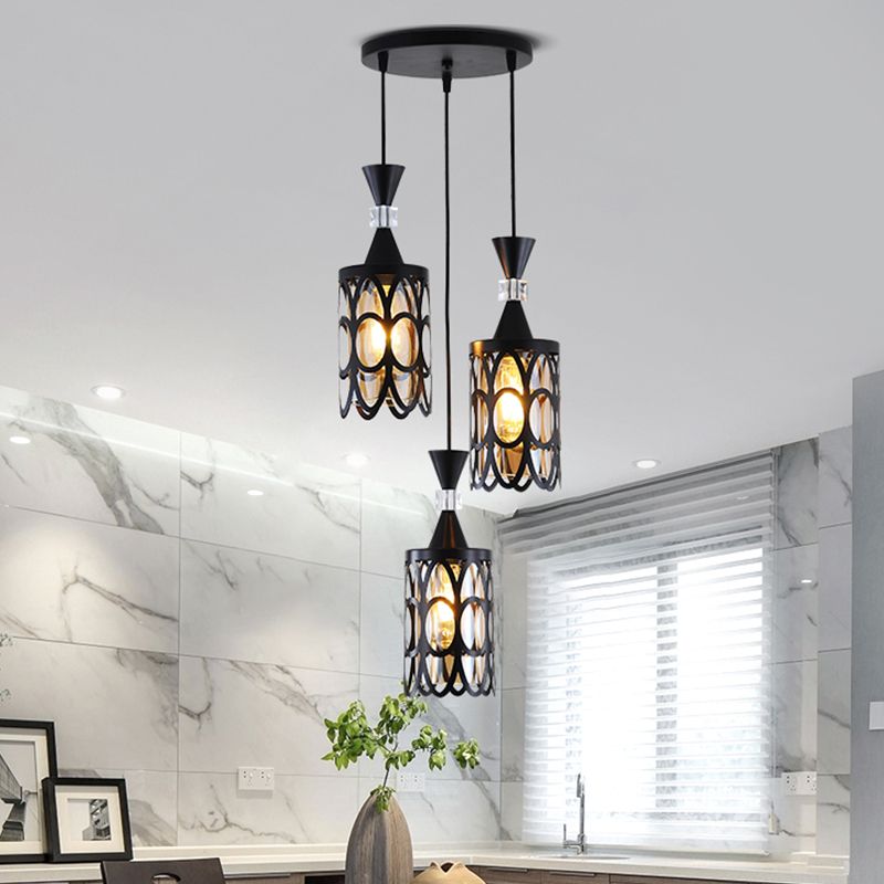 Cutouts Glass Suspension Light Fixture Modern Black Pendant Light for Dining Room