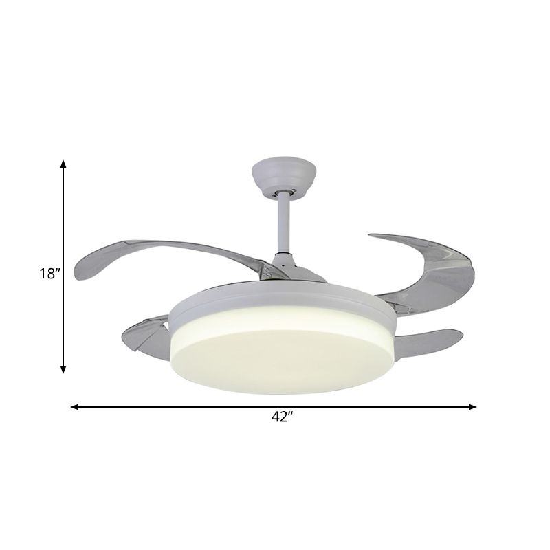 42" Wide Minimalism Round Pendant Fan Lighting LED Acrylic Semi Flush Mount Light in White with 4 Blades, Remote/Wall Control/Remote and Wall Control