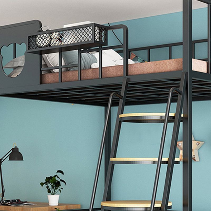 Contemporary Loft Bed in Iron with Guardrail and Staircase/Built-In Ladder