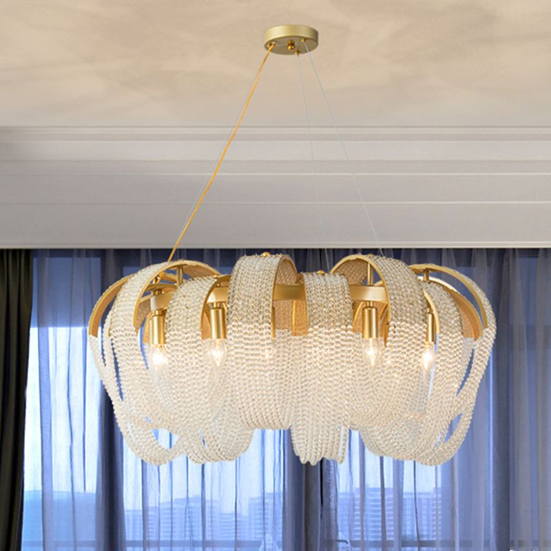 Gold Crystal Pendant Light in Modern Luxury Style Wrought Iron Hanging Lamp for Living Room