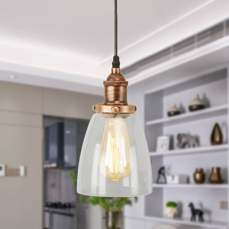 Aged Copper 1 Light Hanging Ceiling Light Vintage Clear Glass Tapered Pendant Lighting for Dinning Room