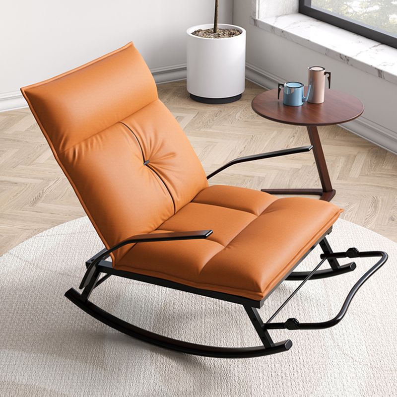 Faux Leather and Metal Rocking Chair Ergonomic with Seat Cushion Rocker Chair Spindle