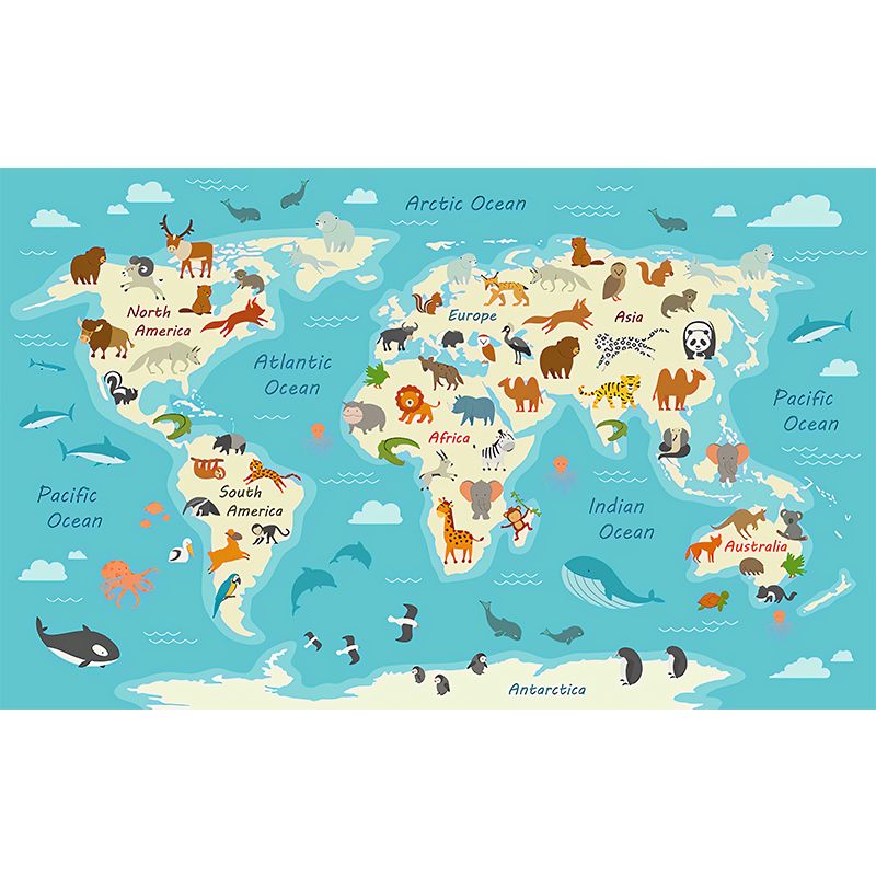 Illustration Wall Art Animal World Map Extra Large Mural for Kid, Made to Measure