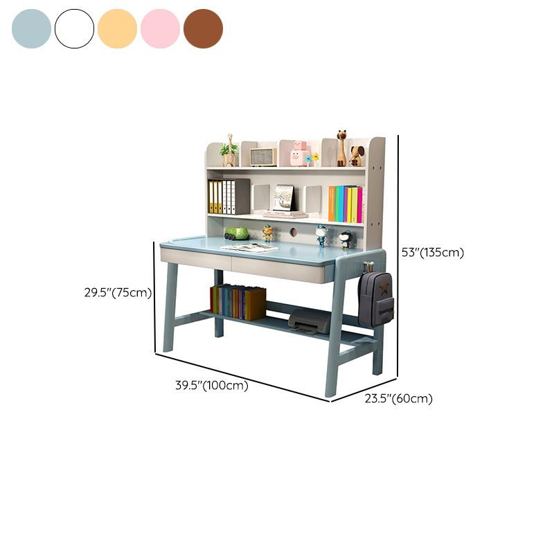 Contemporary Student Table with Side Storage Hook and Storage Shelves