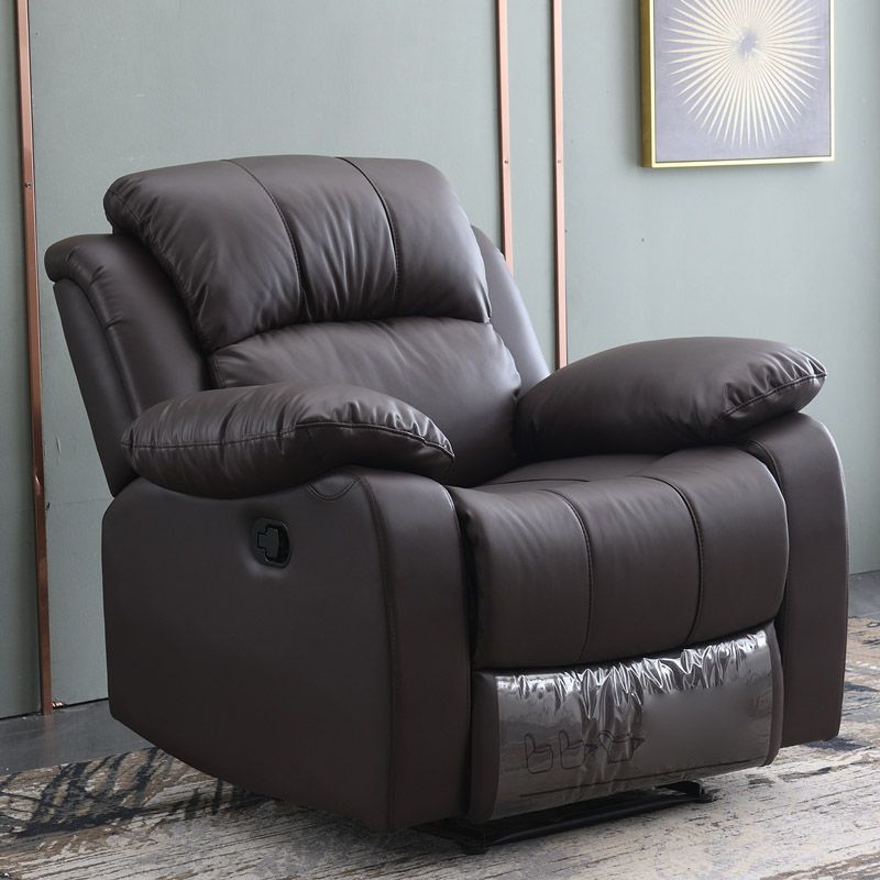 Solid Color Swivel Rocker Standard Recliner Wood Frame Faux Leather Recliner Chair