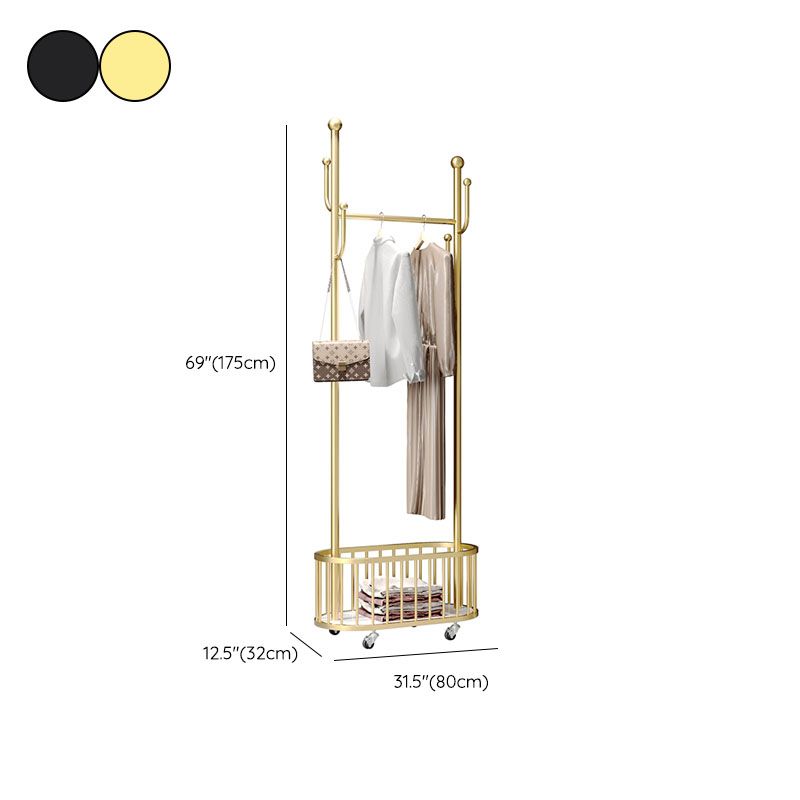 Gorgeous Metal Coat Rack Basket Storage Clothes Hanger with Coat Hooks