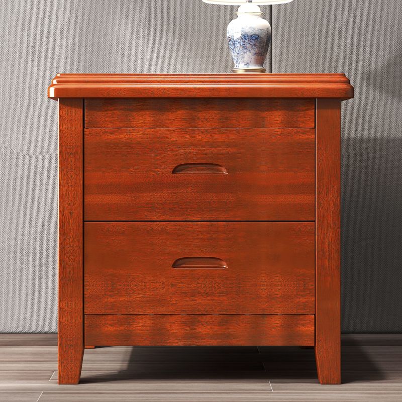 Traditional Lower Shelf Nightstand Rubber Wood Bedside Cabinet with Drawers for Bedroom