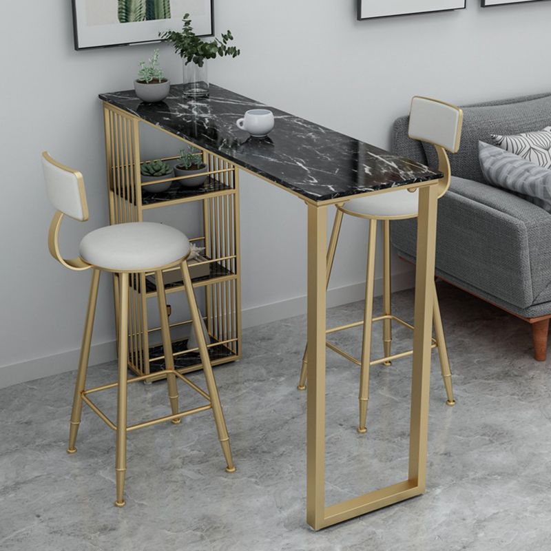 Rectangle Faux Marble Bar Table Dining Table with Storage Shelves