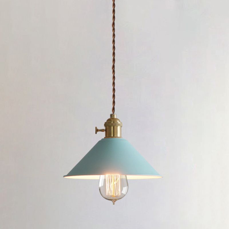 Cone Shade Hanging Lighting Modern Macaron Style Metal 1 Light Hanging Lamp for Bedroom