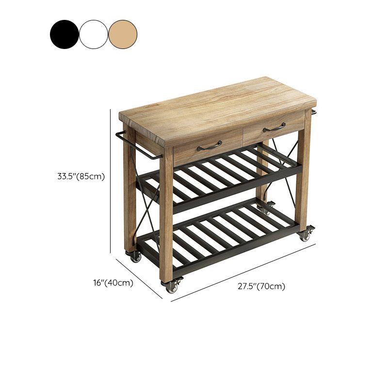 Open Storage Kitchen Trolley Rolling Prep Table with Open Shelves